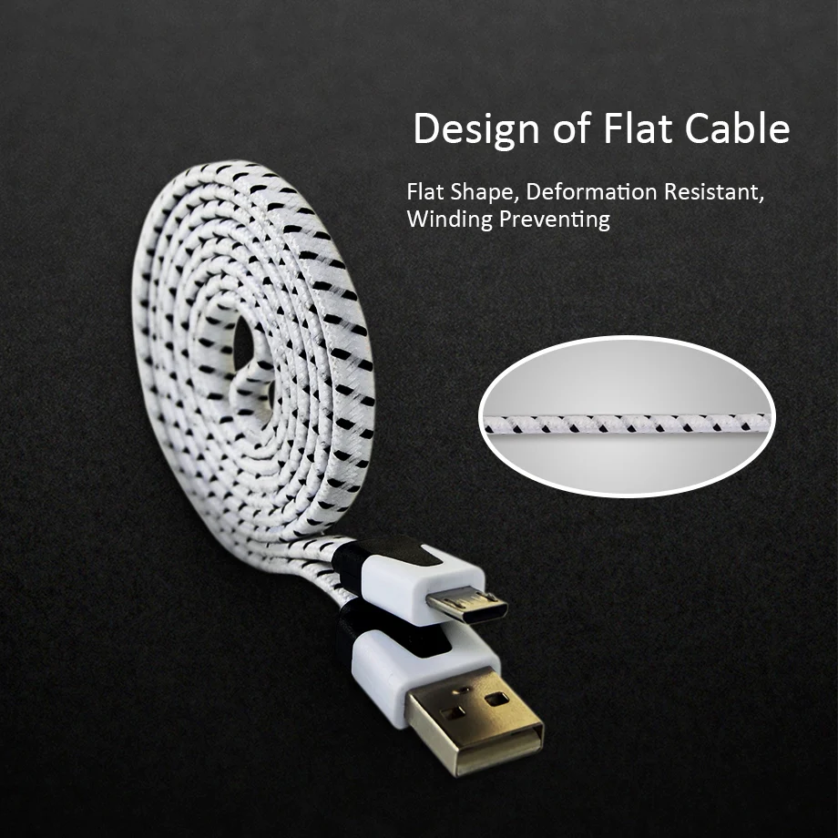 Olaudem Mobile Phone Cable USB Micro Nylon Braided Flat For Samsung Android Charging Cord CB030 | Мобильные телефоны и