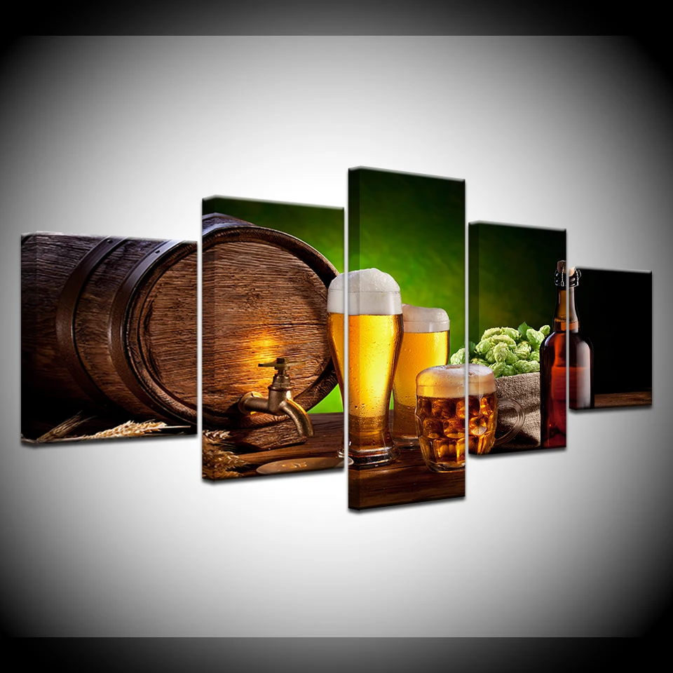 

The beer 5 piece Wallpapers modern Modular Poster art Canvas painting for Living Room Home Decor
