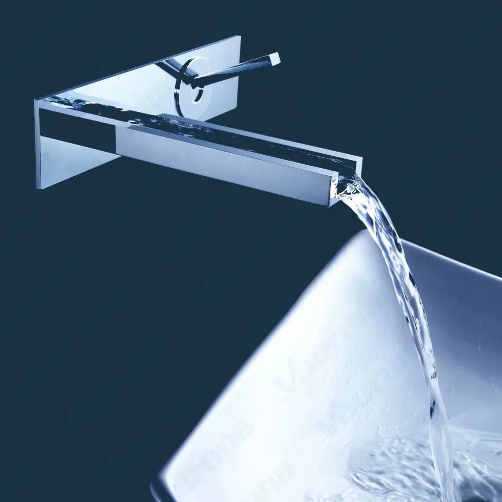 Vouruna Square Style Waterfall Basin Faucet Wall Mounted Bathroom Sink Mixer Tap Vessel Spout Set Chrome | Обустройство дома