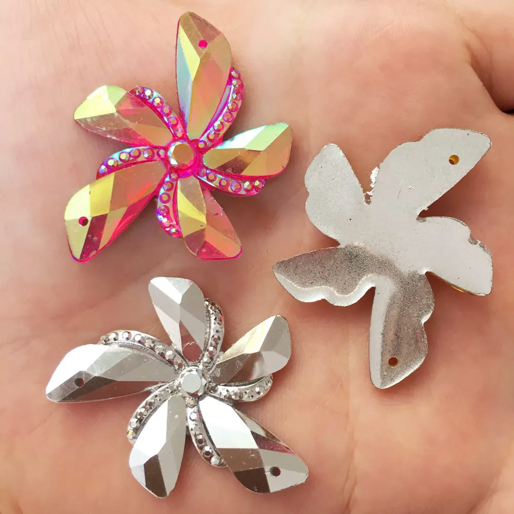 New 6pcs AB Resin Heteromorphic flower FlatBack rhinestone Wedding DIY scrapbook 2 hole Ornaments crafts PF425 | Украшения и
