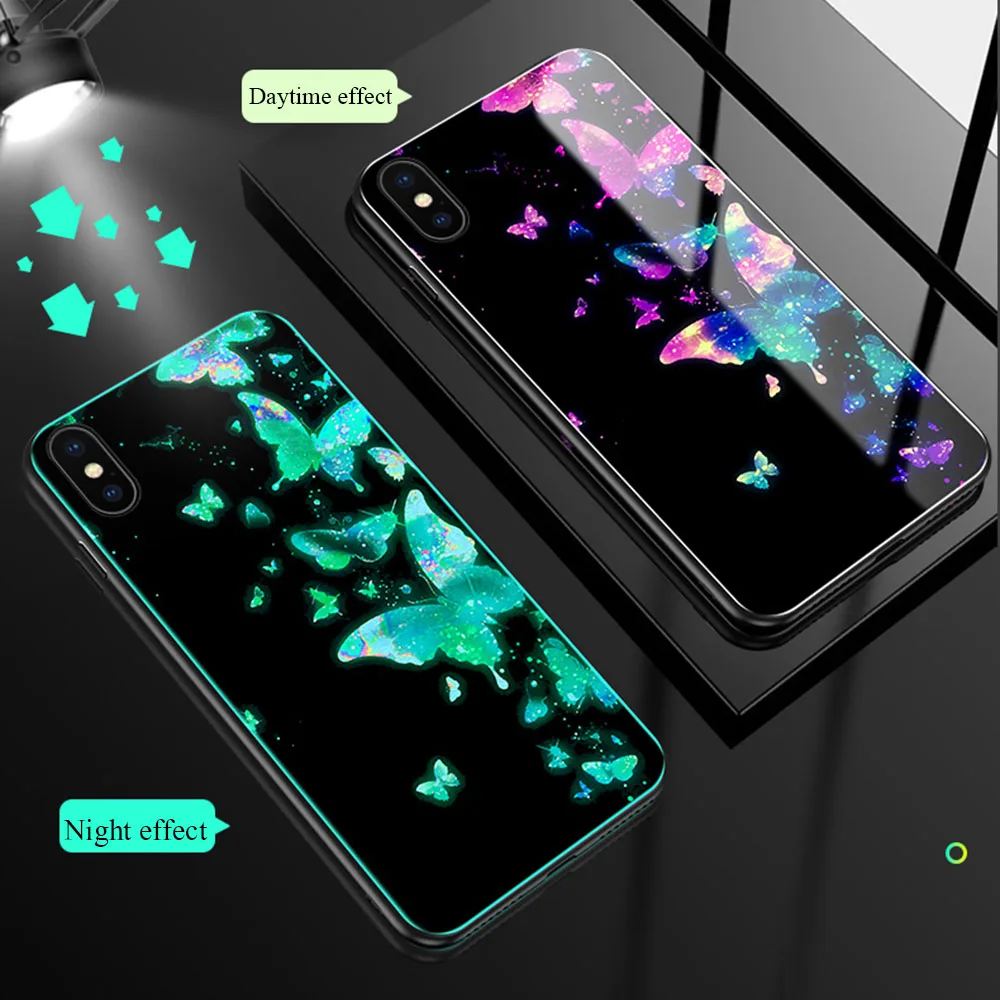 Светящийся чехол для телефона iPhone XR Xs Max X 8 7 6S 6 Plus 5 5S SE из закаленного стекла милый