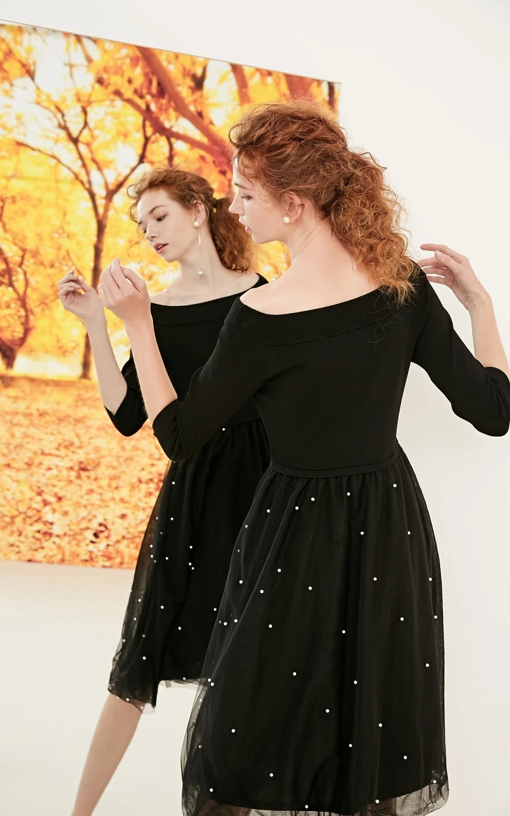 Vero Moda Новое Женское трикотажное платье с 3/4 рукавами и открытыми плечами | 318346521