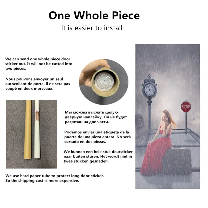 Removable Door Stickers Beautiful Woman In The Rain Waterproof Living Room Bathroom Wallpaper Self-adhesive Gate Art Mural | Дом и сад