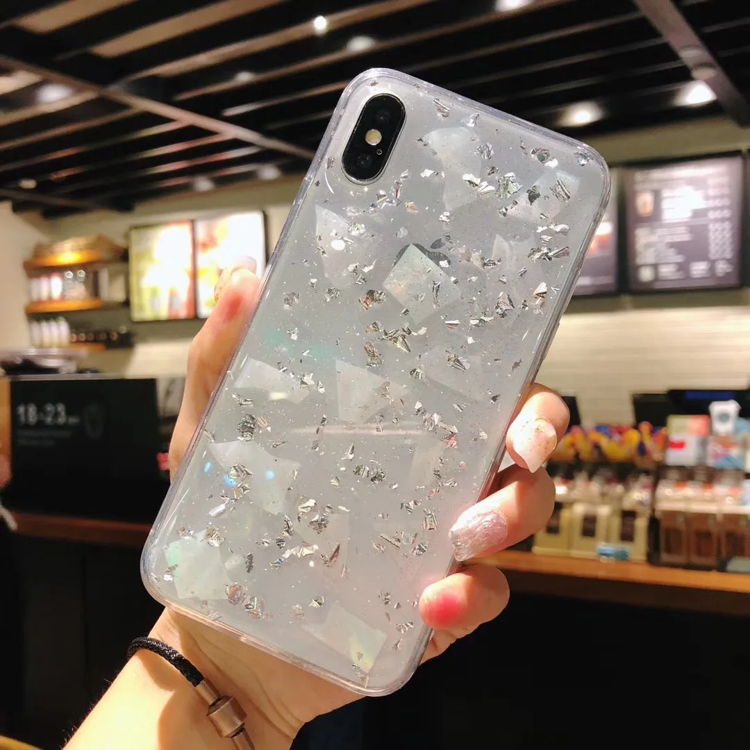 Роскошные блестящие телефонные чехлы из золотой фольги для iPhone X 8 8Plus мягкий