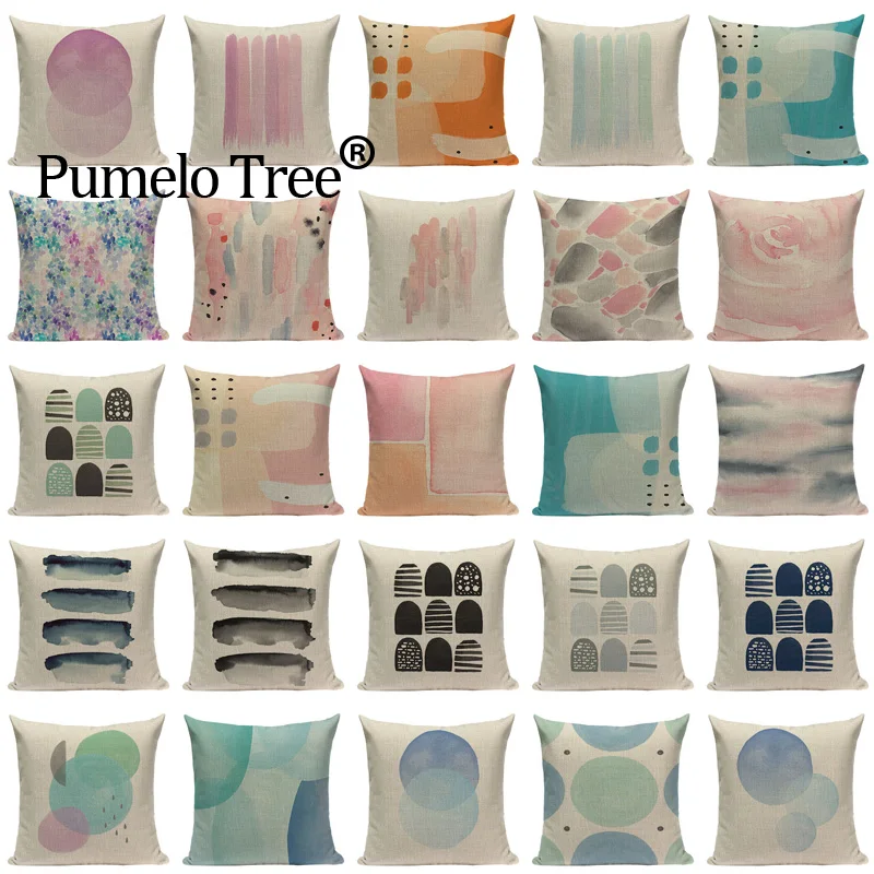 Акварельная круглая цветная подушка в горошек наволочка из хлопка и льна Чехол