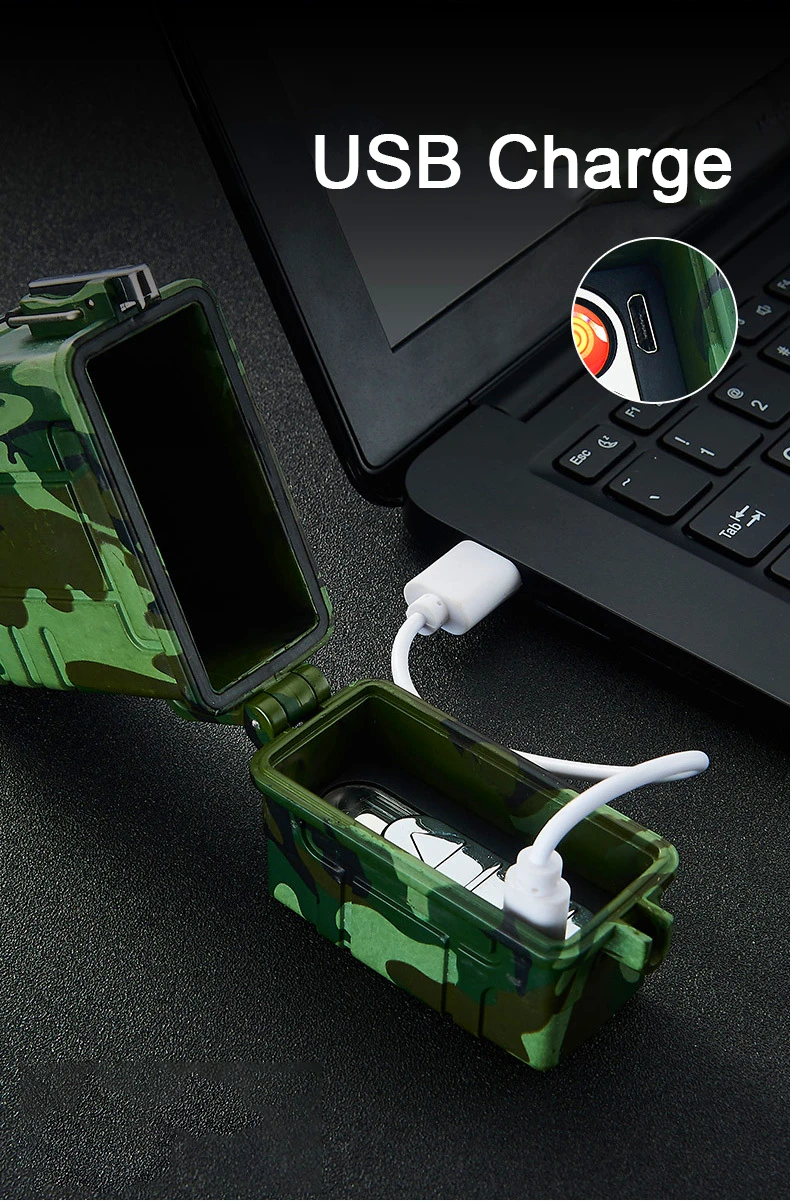 Водонепроницаемый футляр для сигарет с электронная USB Зажигалка военный 20 шт держатель для сигарет контейнер Вольфрамовая плазменная дуговая зажигалка