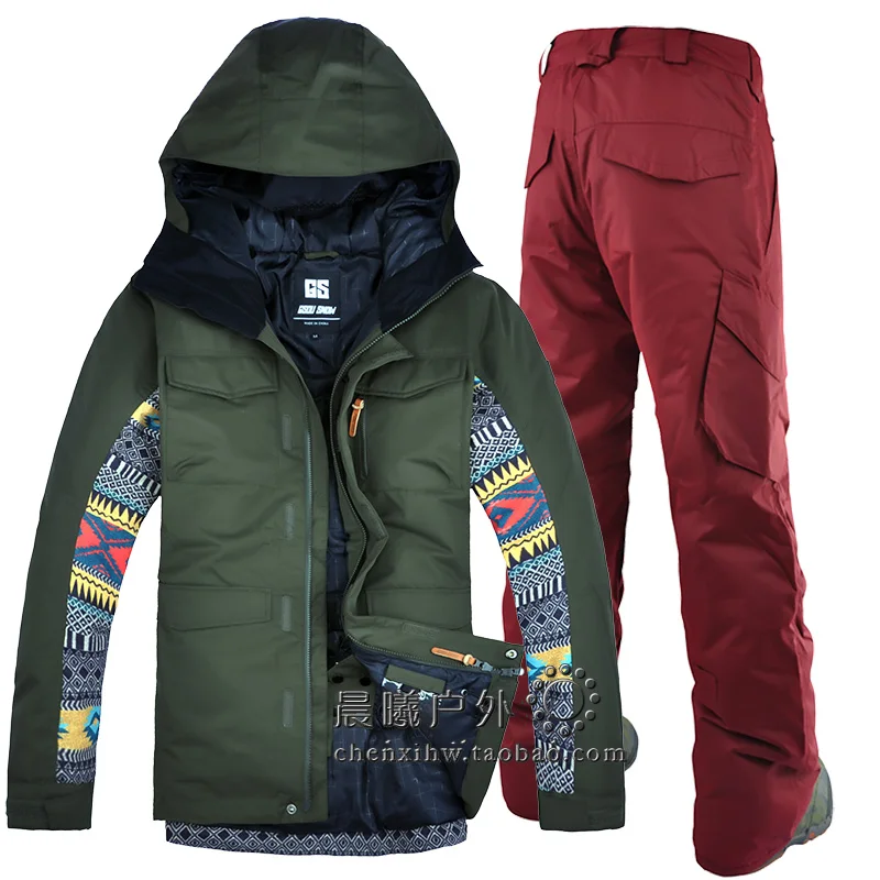 818 wine red Gsou брендовые новые мужские лыжные брюки и куртки армейский зеленый сноуборд костюмы мужские Сноубординг пальто и брюки Мужская зимняя одежда - Цвет: 818 wine red