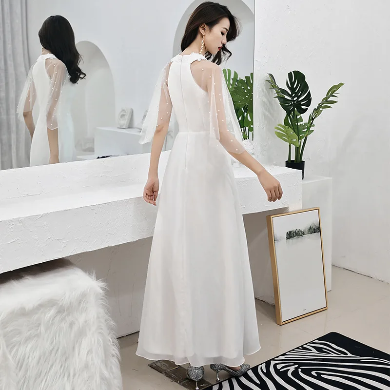 Vestidos De Gala Белые Простые Длинные платья с высоким горлом и бисером, женские вечерние кружевные платья размера плюс, платья для выпускного вечера E437