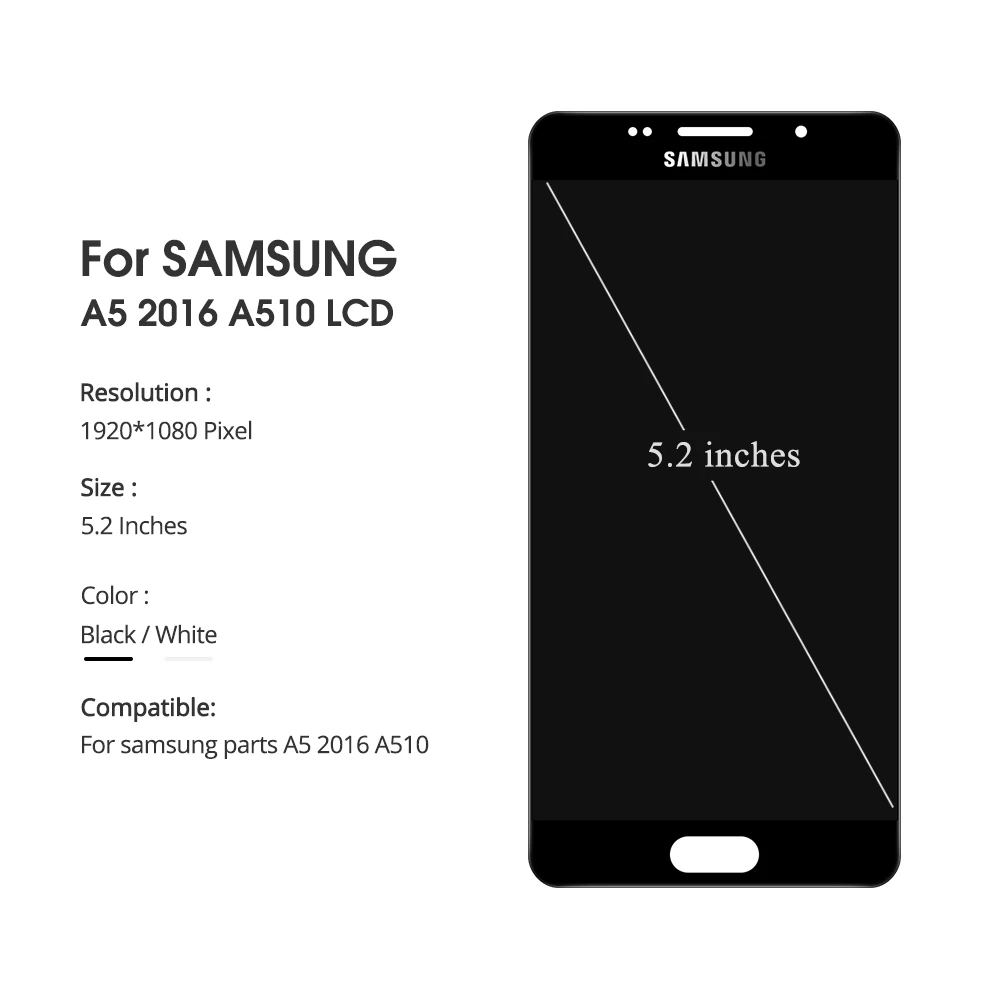 Может регулировать ЖК-дисплей Замена для Samsung Galaxy A5 A510 A510F A510M A510FD ЖК-дисплей кодирующий преобразователь сенсорного экрана в сборе