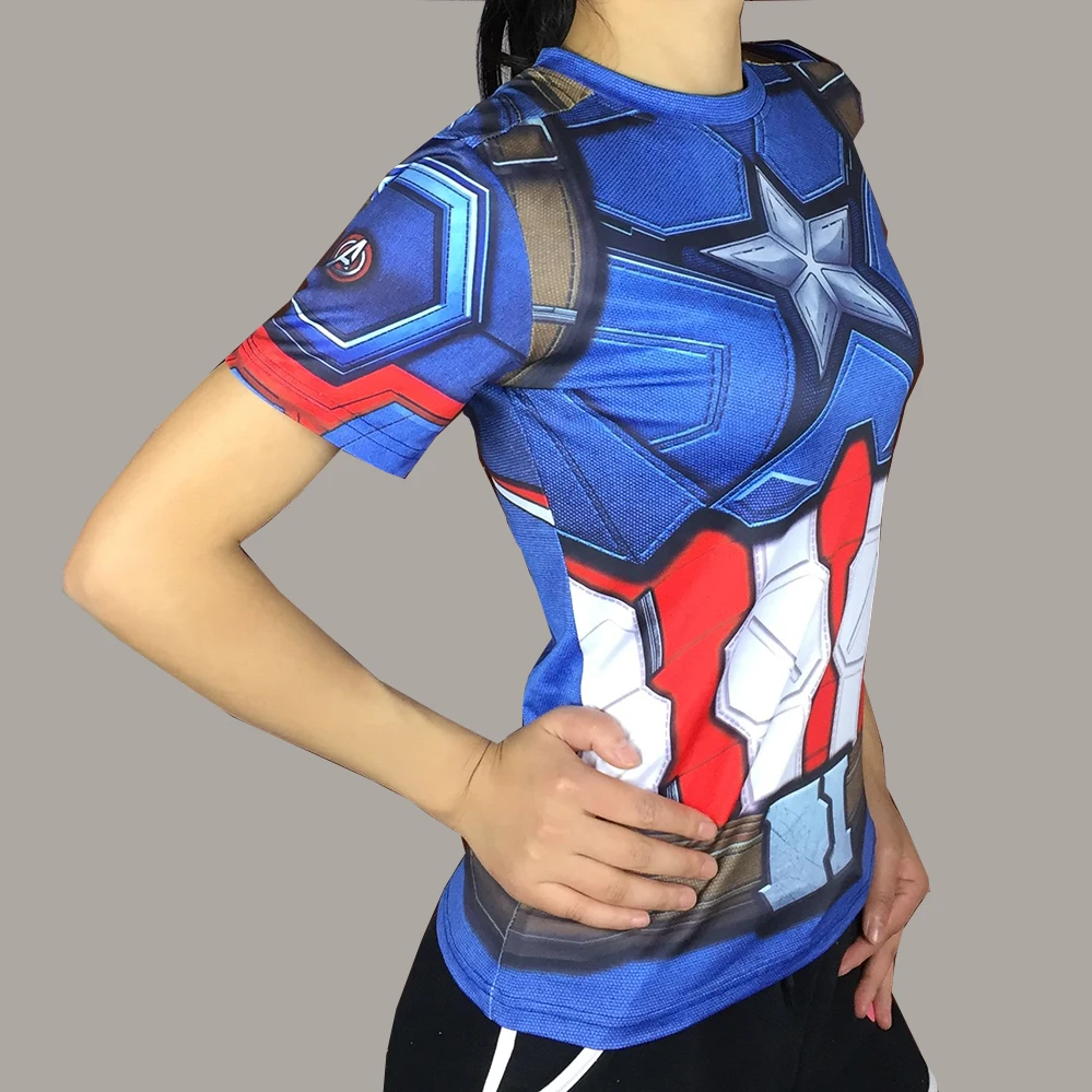 Женские футболки с 3D принтом Капитан Америка Облегающая рубашка коротким