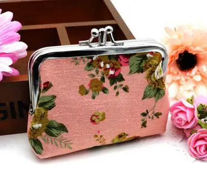 4pink M007 милый мультяшный холщовый кошелек с двойной розой короткий тканевый цветочный женский кошелек кошельки для монет для девушек и женщин студенческий подарок - Цвет: 4pink