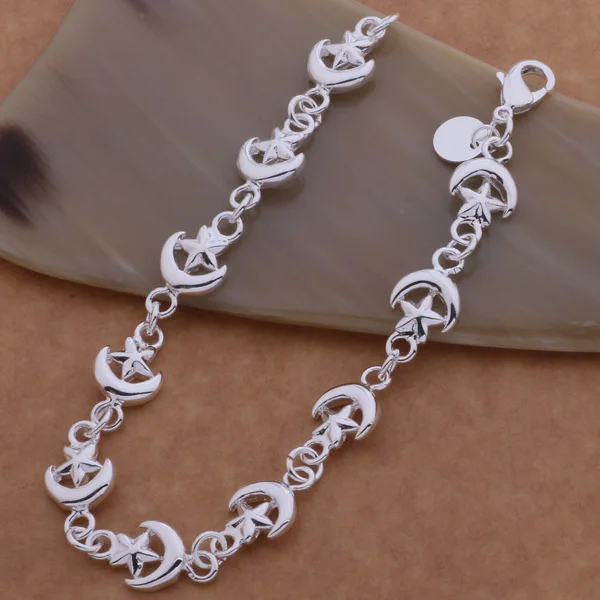 Модный посеребренный браслет с Луной и звездами красивые ювелирные изделия