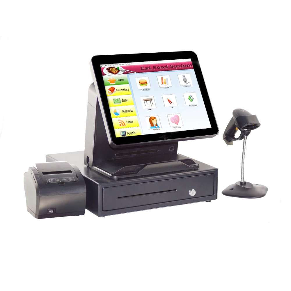 Полный комплект 15 дюймов кассовый аппарат с Pos-принтером сканером и кассовой