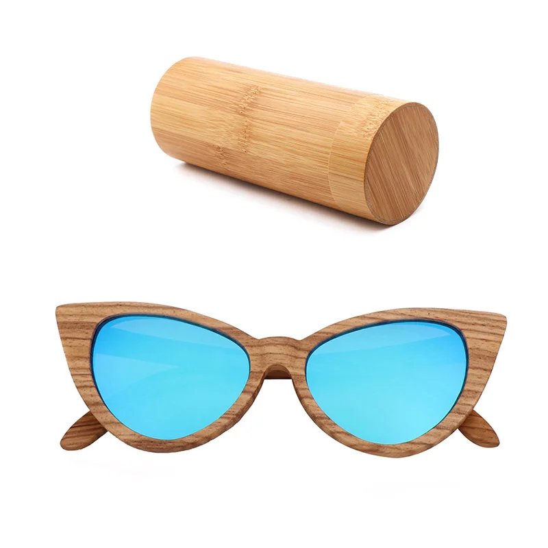 bamboo box Роскошные круглые солнцезащитные очки женские Поляризованные Кошачий глаз солнцезащитные очки деревянные очки с коробка Вуд ocularia солярии gafas-де-сол - Цвет линз: bamboo box