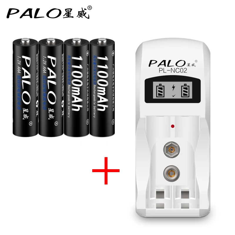 

PALO 2 Slots LCD Display smart Battery Charger For NI-MH NI-CD AA AAA 9V 6F22+4Pcs NI-MH 1.2V AAA Rechargeable Batteries