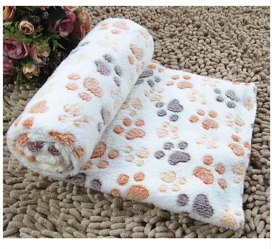 beige Милый коврик для кровати для собаки, мягкий фланелевый флисовый коврик с принтом лапы, теплое одеяло для питомца, покрывало для кровати, коврик для маленьких и средних собак, кошек - Цвет: beige