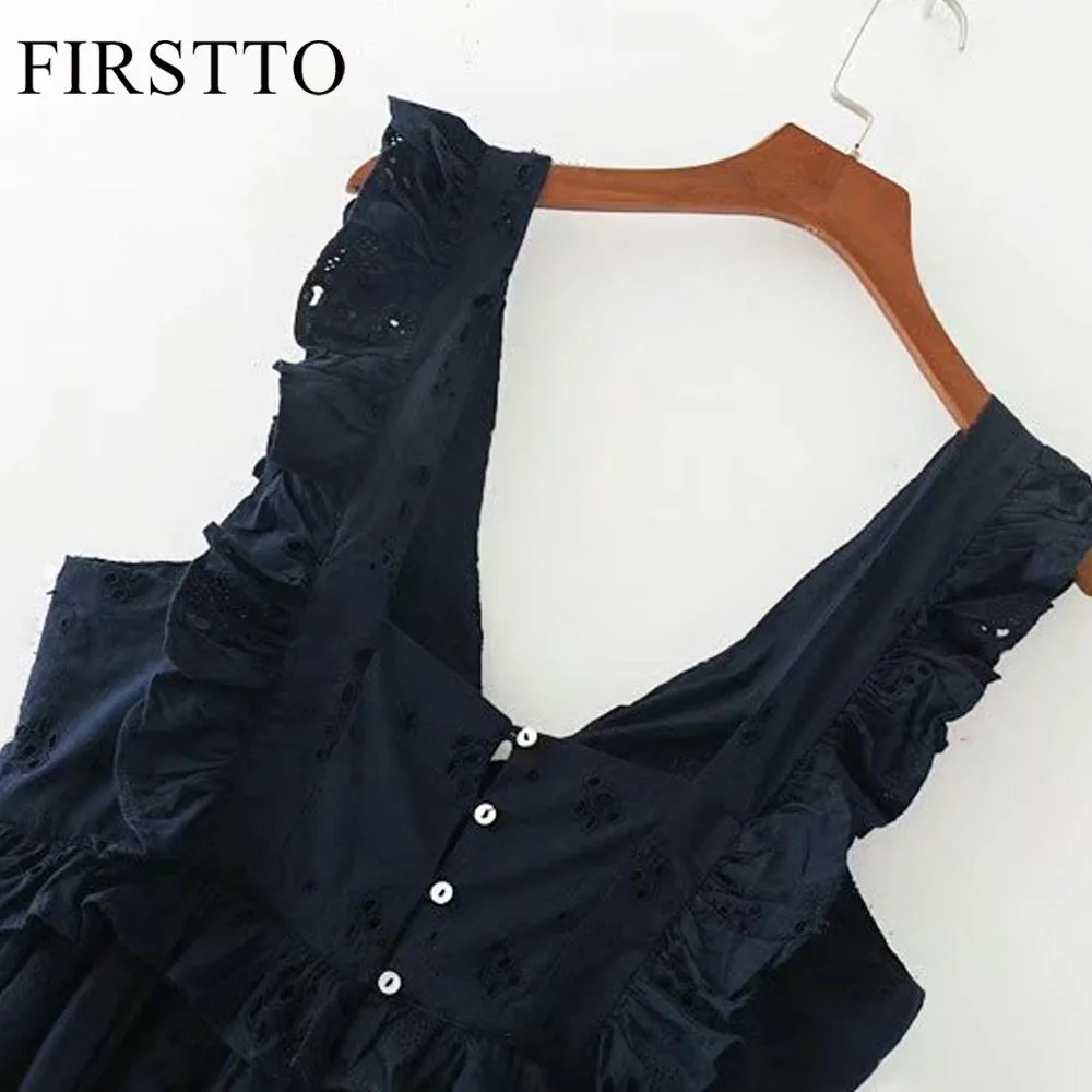FIRSTTO Сладкий цветочный узор вышивка каскадные оборки рукава спинки сзади Кнопка