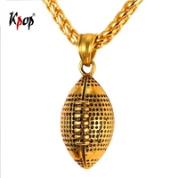 kpop american football pendant necklace fashion jewelry sport gold color stainless steel rugby football charm necklace gp2299