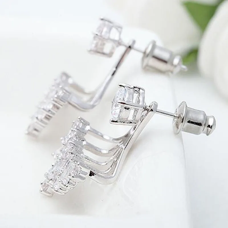 New Sparkling AAA Cubic Zirconia Ear Stud Earrings for Women Double Sided Bijoux Jewelry Wholesale | Украшения и аксессуары