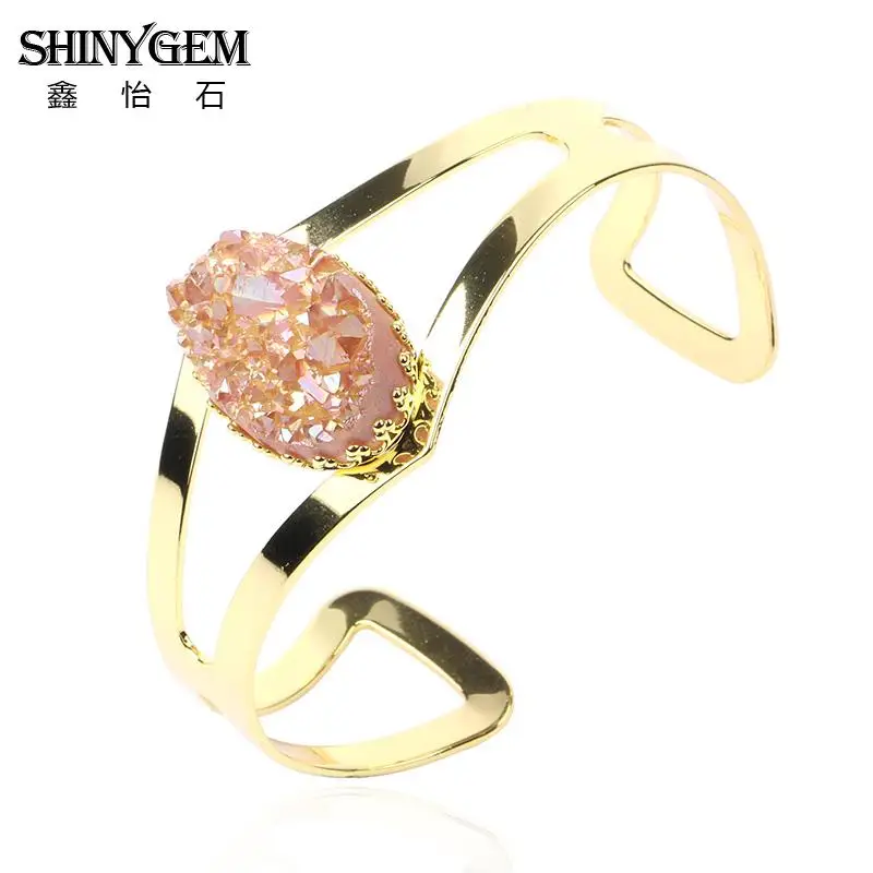 Новое поступление Браслеты Boho браслеты Золотое покрытие с Druzy натуральный камень