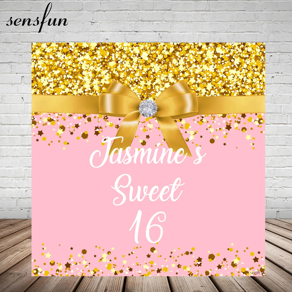 

Sensfun розовое золото блестящие маленькие звезды большой лук фон для девочек сладкий 16 День Рождения фотография фоны на заказ винил