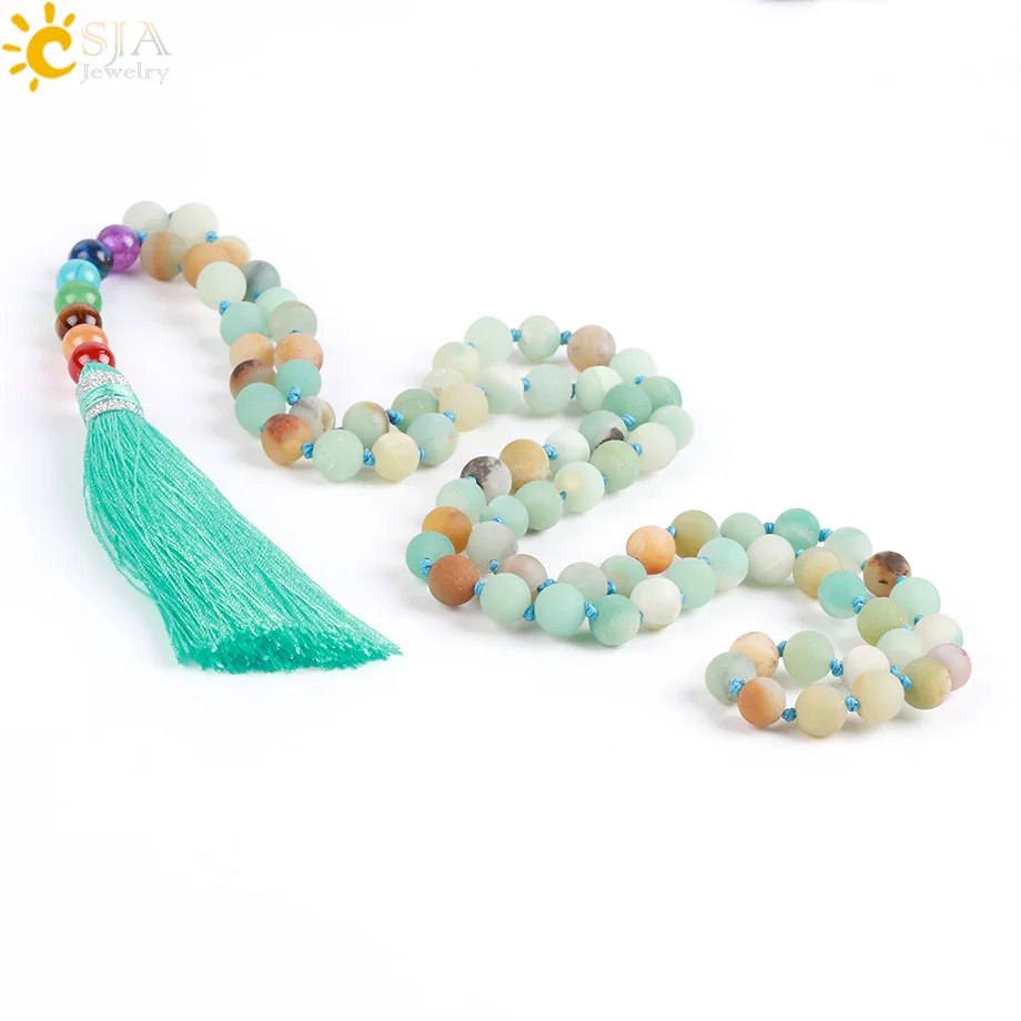 Женское длинное ожерелье CSJA из 7 чакр с кисточкой камня Mala Amazon Lapis Lazuli Tiger Eye Boho