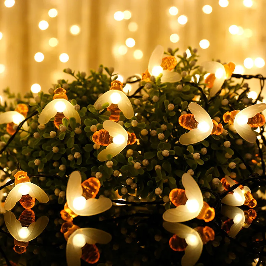 

Thrisdar Honey Bees Solar LED String Light 20 30 50 LED Outdoor Honey Bees Solar Garden Fairy String Light Garland