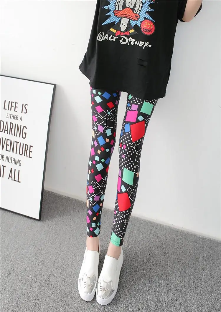 Flower Printed Leggings Sexy Women Lady Slim High Elastic Cotton Pants Multiple - Цвет: 19