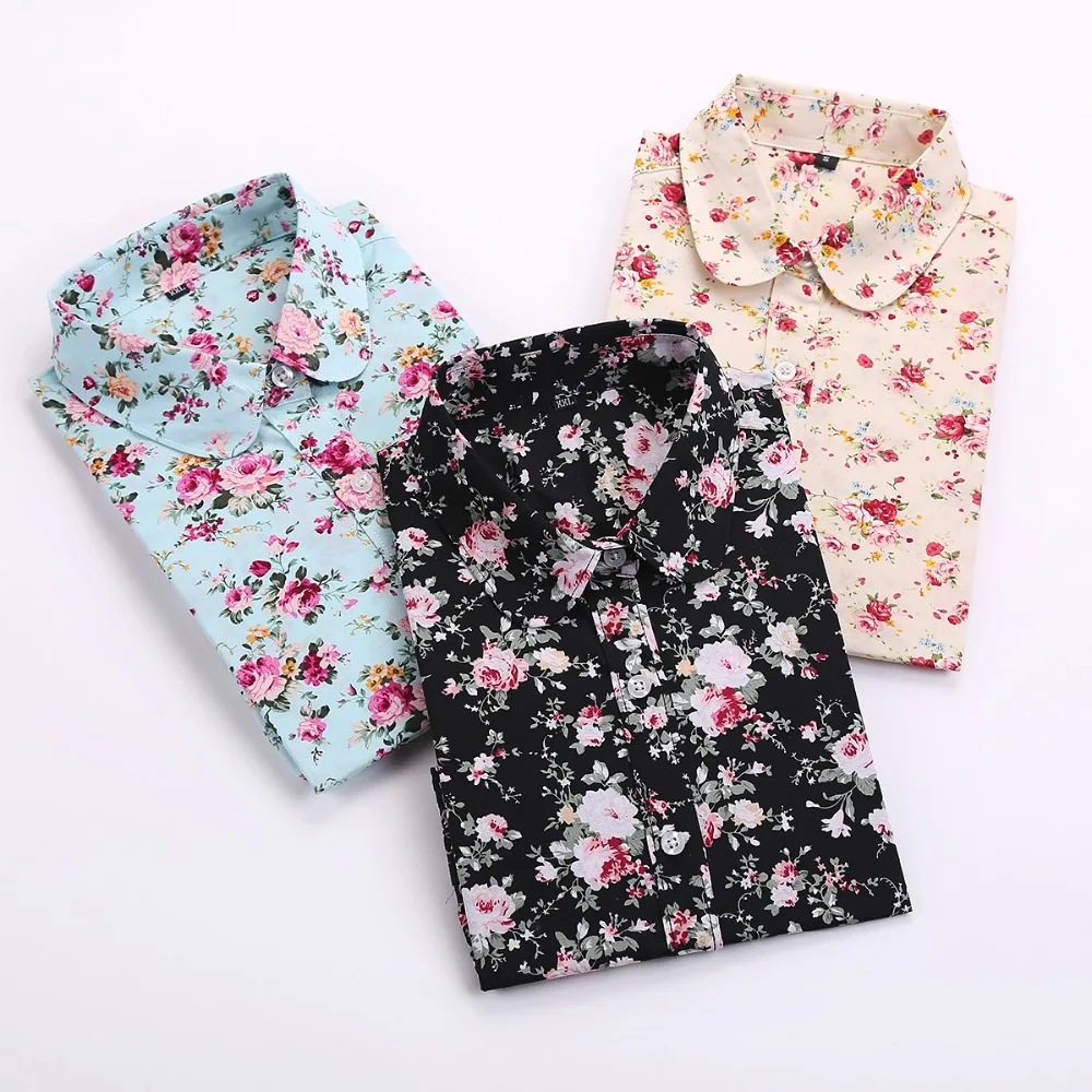 Dioufond женская рубашка из хлопка с цветочным принтом блузка длинным рукавом Blusas