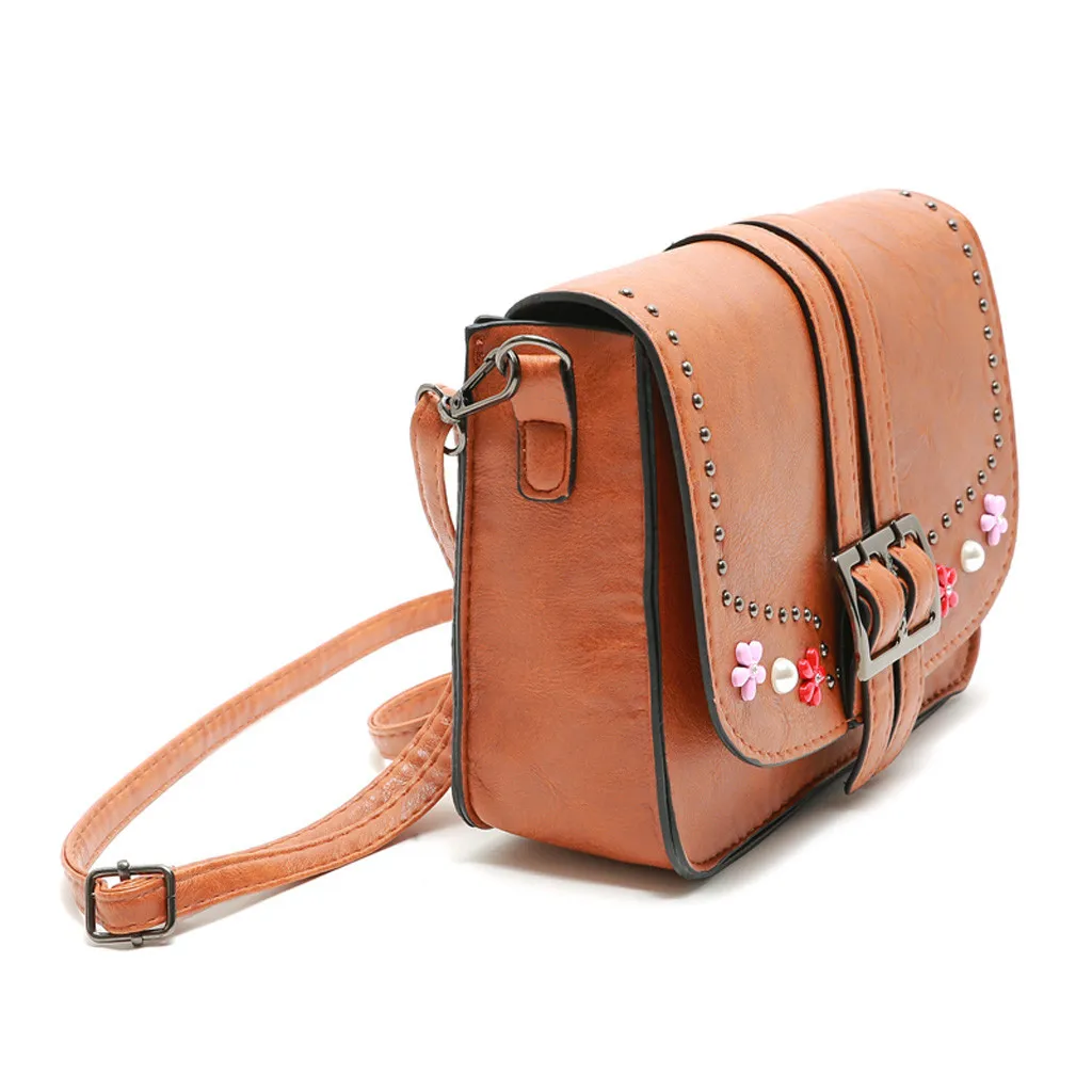 Кожаная мини сумка через плечо с шипами и цветком маленькая квадратная дамская