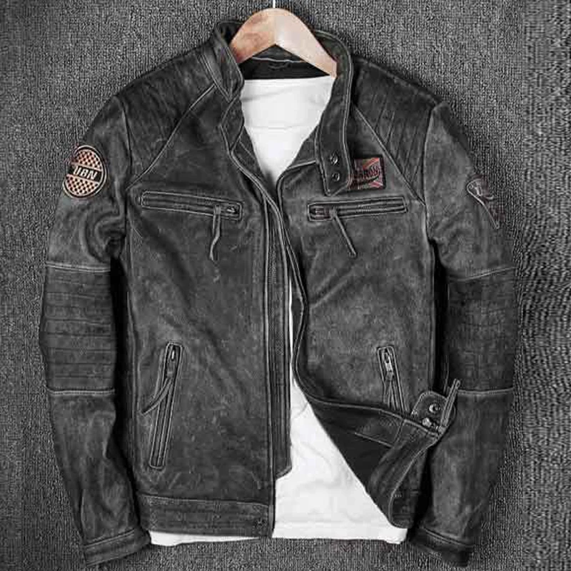 

Real Picture Genuine Leather Jackets Male Short Real Leather Jacket Punk Spring Mens Motorcycle Real Cow Leather Coat Brand A579