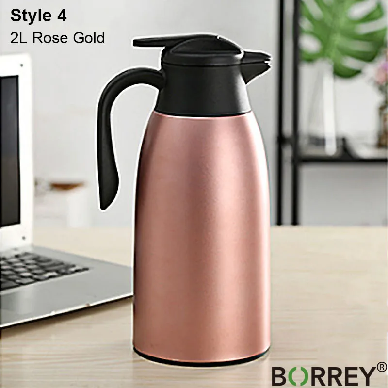 Rose Gold(2L) BORREY вакуумная колба термос 2л нержавеющая сталь термос стеклянный вкладыш термос для горячей воды большая емкость изоляционная бутылка для воды - Цвет: Rose Gold(2L)