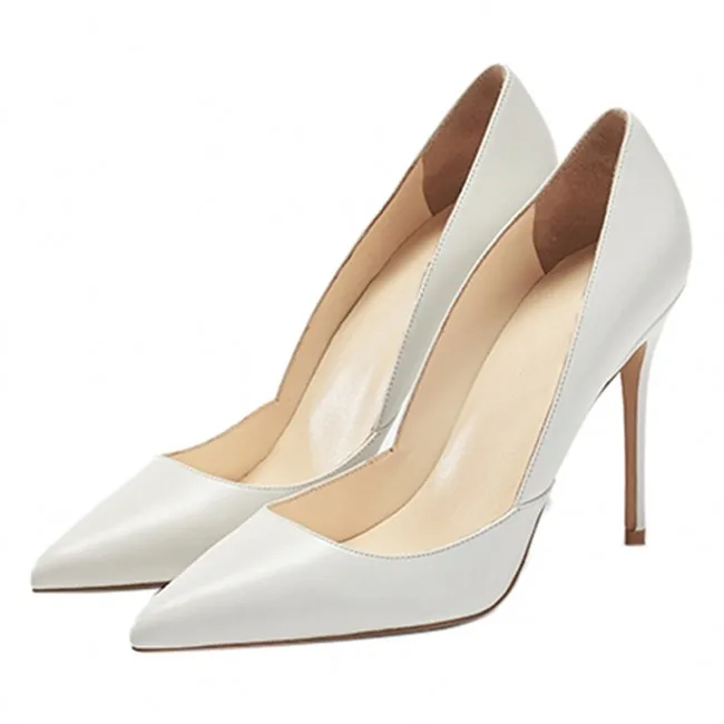 

Big Size Spring Autumn Pumps Female Genuine Leather Pointed Toe Thin Heels Sexy Black White Sliver Thin Heels Pumps Shoes D049A