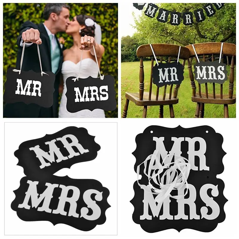 1 пара DIY веселые бутафория для свадебной фотосессии на черный Mr Mrs бумажная доска