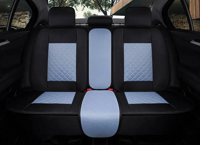 Blue back row Льняные Чехлы для автомобильных сидений, вся летняя Подушка, посылка, всесезонный универсальный чехол для автомобильных сидений, тканевый комплект, специальный cush - Название цвета: Blue back row