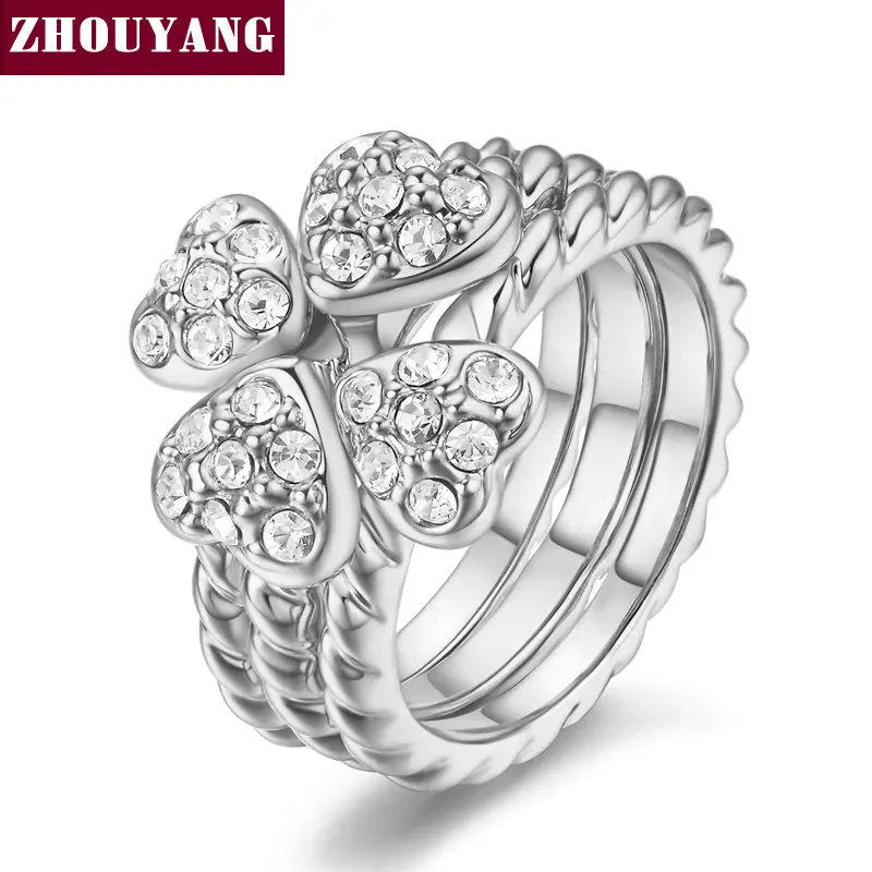 ZHOUYANG высокое качество ZYR023 элегантный четырехлистный клевер серебряного цвета