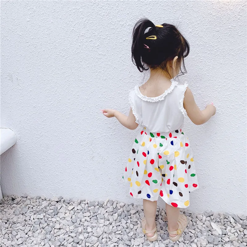 Детские свободные шорты для девочек брюки кюлоты в горошек Летние повседневные