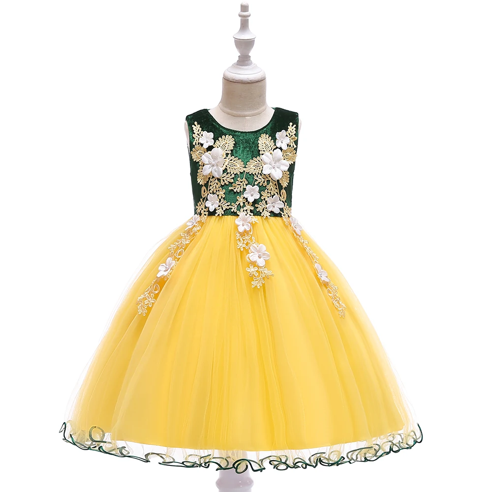2019 золотые бархатные платья принцессы с цветочной вышивкой для девочек на