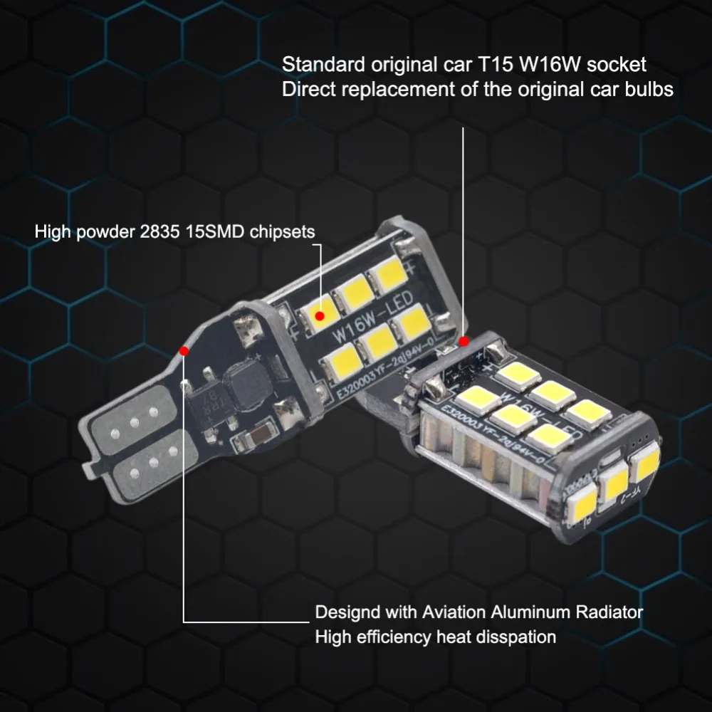 2 шт. T15 W16W Обратный Свет 15SMD 2835 светодиодные чипы Canbus без ошибок Светодиодная
