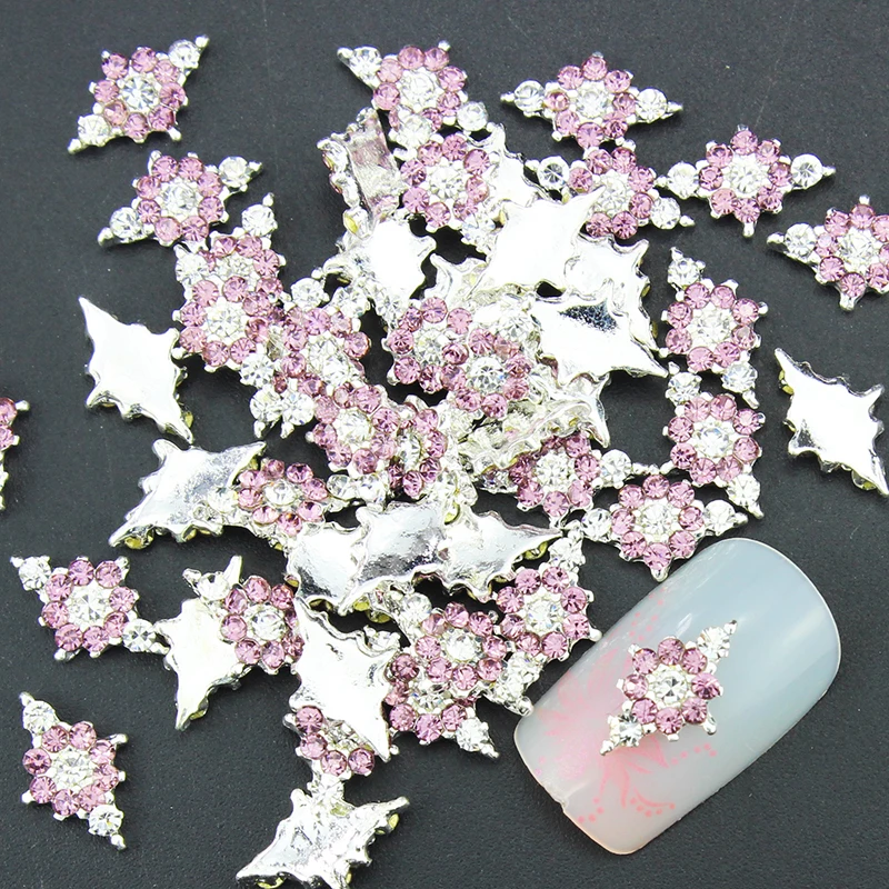 10 шт./лот 3D розовый ювелирные изделия Дизайн ногтей Блестящие серебряные сплав