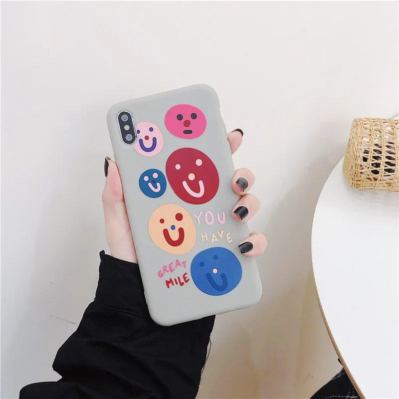 cute Face smiling face TPU Gray red soft shell mobile phone bag For Apple iphone 6 6s 7 8 Plus X XS XR MAX silicone case |