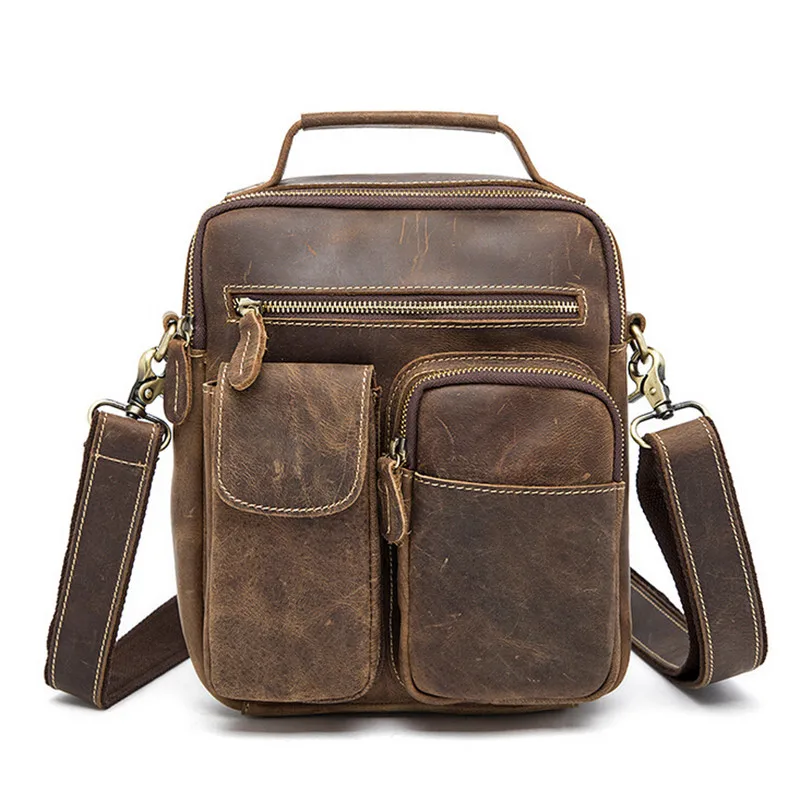 

Crazy Horse Genuine Leather Men's Vintage Messenger Shoulder Bag Small Flap Casual Handbags Man Cowhide Genuine Crossbody Bag