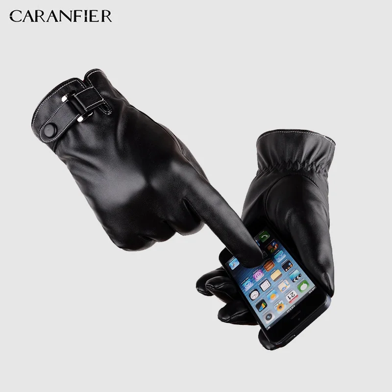 CARANFIER Windproof Outdoor Men Gloves Women PU Leather Glove Stretchy Soft Winter Warm Touch Screen for iphone Pad 6PCS | Аксессуары