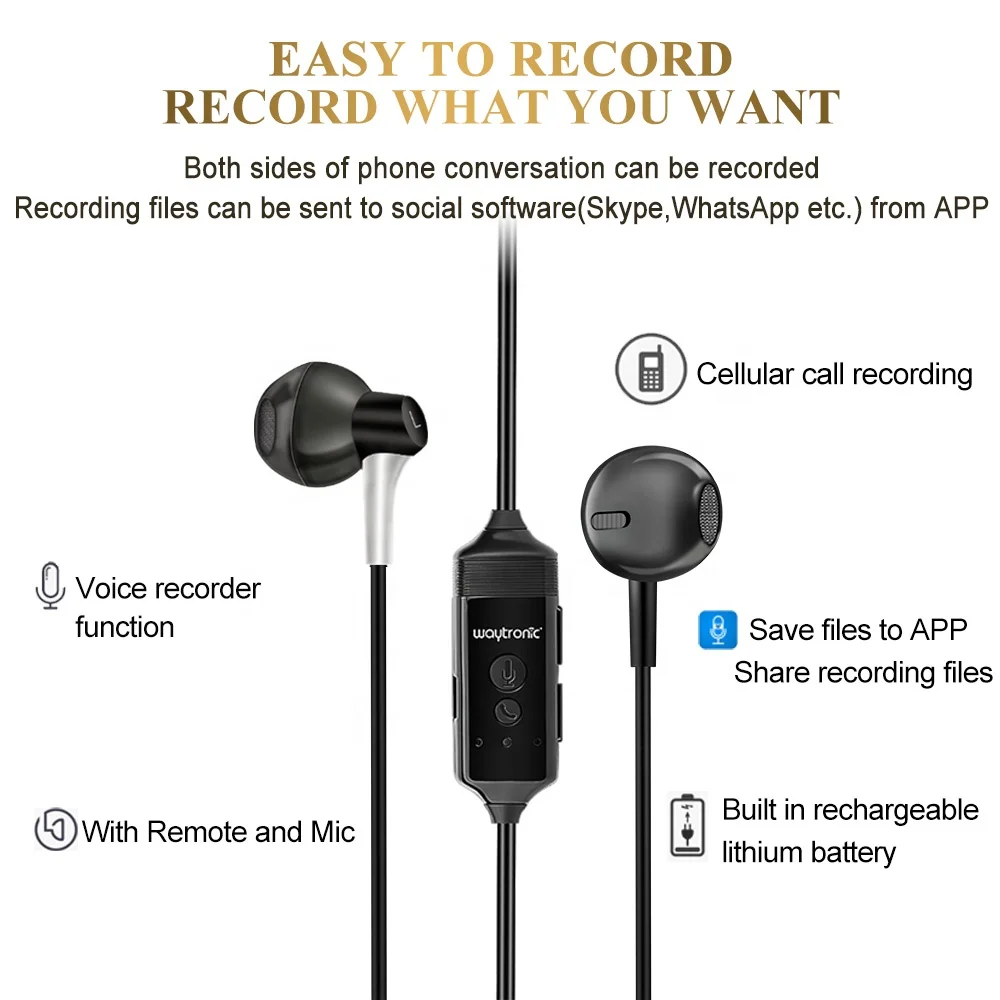 Гарнитура с диктофоном для iPhone звонков WhatsApp Skype Facebook QQ WeChat запись голоса наушники