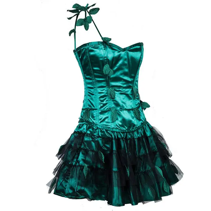 Бурлеск зеленый атлас Рождество восторженные корсет платье в викторианском