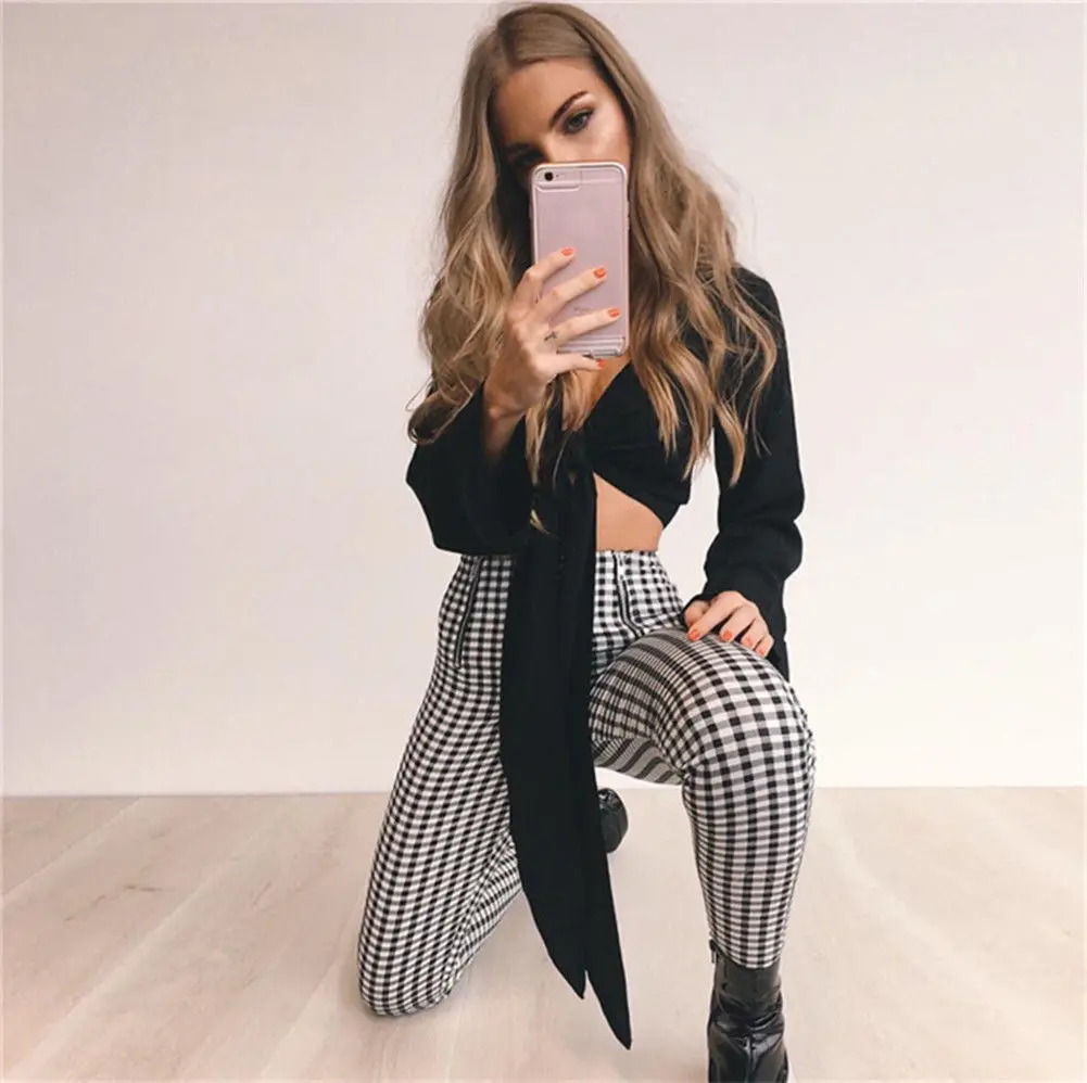 Женские облегающие брюки карандаш в полоску с высокой талией на молнии размер