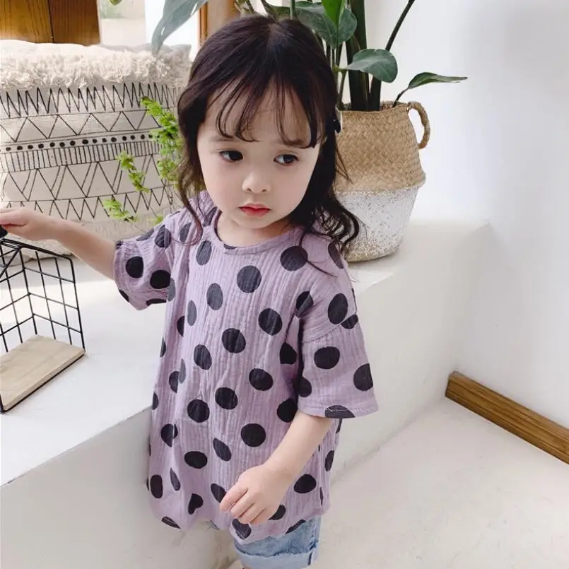 Новинка лета 2019 блузка с коротким рукавом для девочек топы детская одежда в