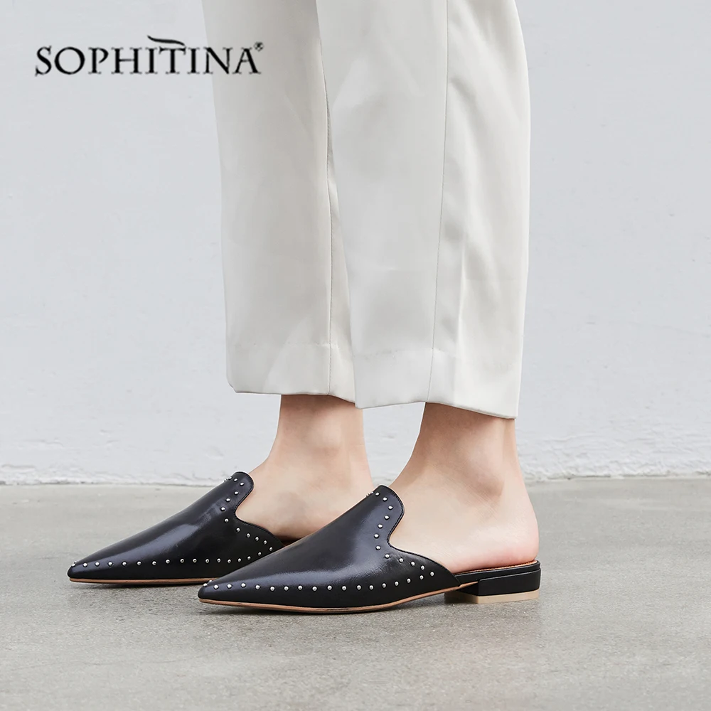 SOPHITINA/модные повседневные туфли из коровьей кожи на плоской подошве с острым