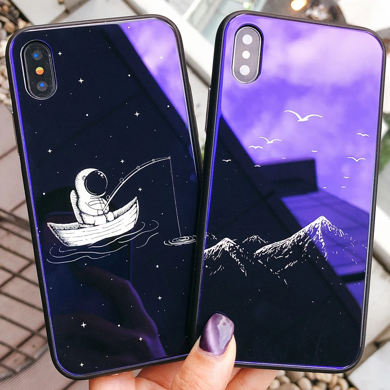 Kerzzil Blue Ray закаленное Стекло телефона чехол для iPhone X 10 звезд Луны цветок животных