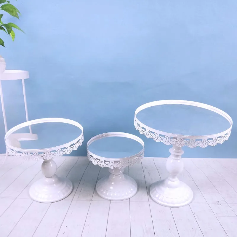 3pcs round plate Белый 1-7 шт. красивый поднос 3 уровня десерт из кекса Дисплей украшения Инструменты свадебный кристалл зеркало торт стенд набор - Цвет: 3pcs round plate